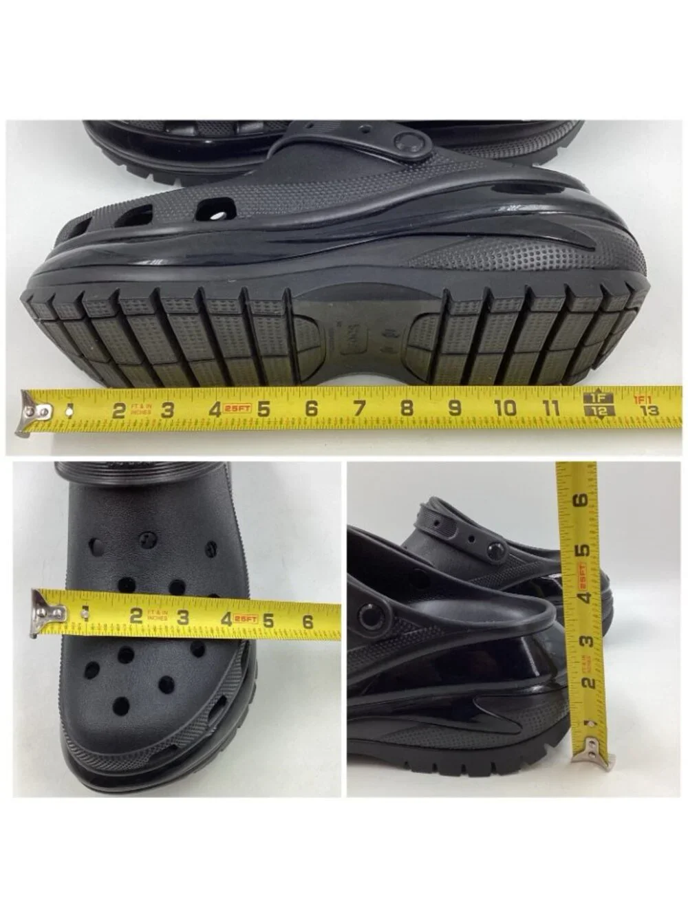 Crocs Classic Mega Crush Clogs Mens 11 Womens 12.5 Black Platform Slip On Shoes